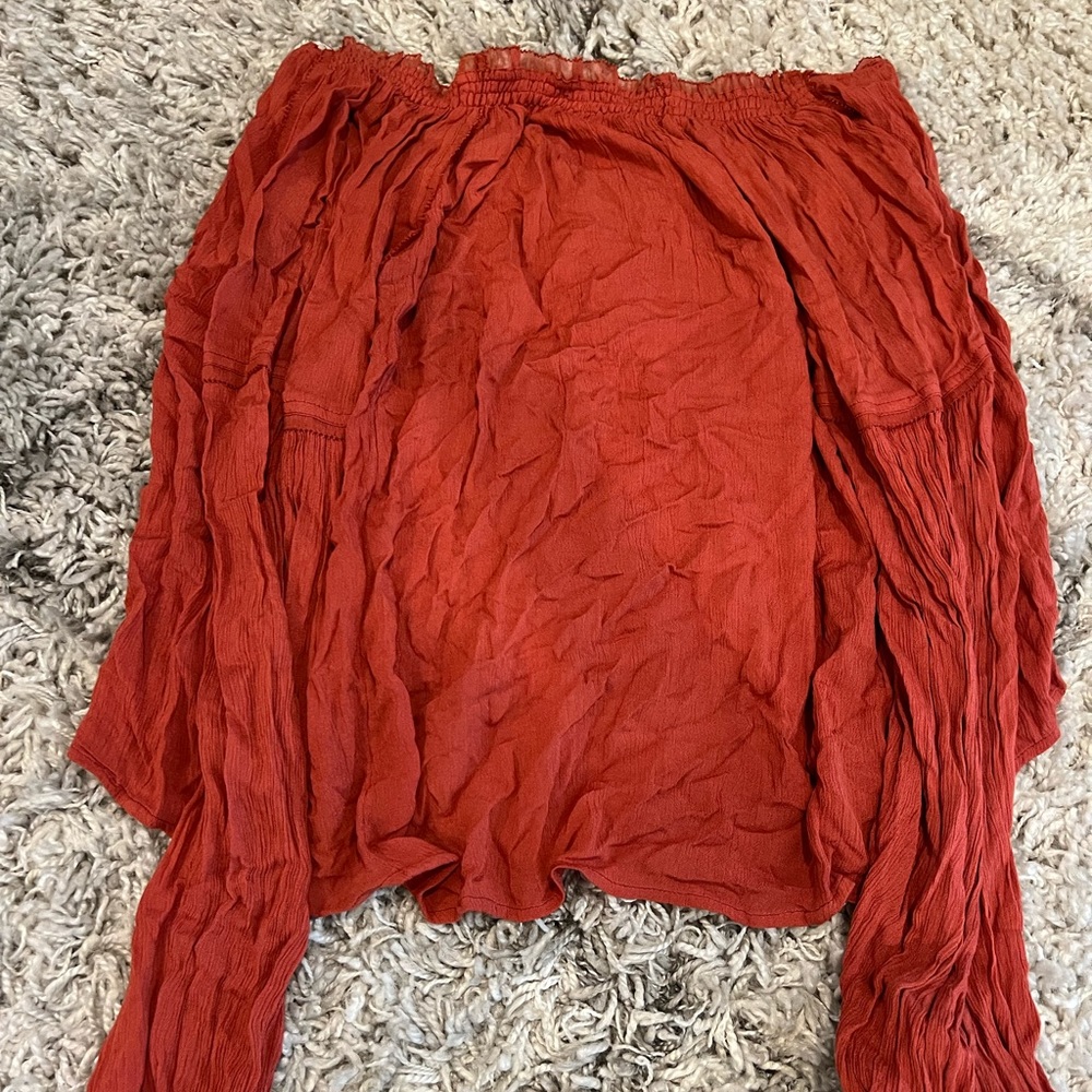 Free People Small Coral Red Flowy Blouse - Picture 2 of 3
